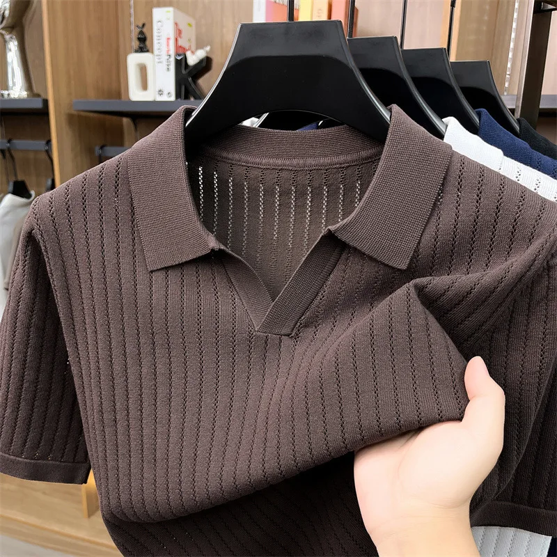 High-Quality Seagull Collar Thin Polo Shirt, Solid Color, Light Mature Style, Foreign Trade Knitted Short-Sleeve T-Shirt For