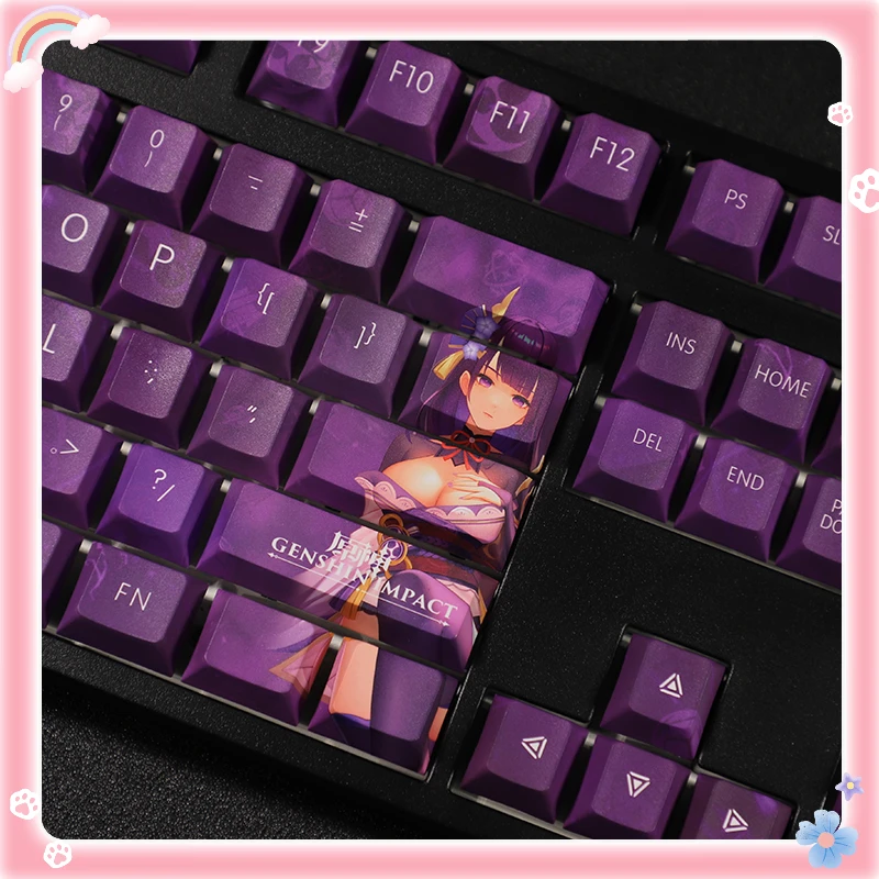 108 teclas/conjunto genshin impacto raiden shogun tema pbt teclas para teclado mecânico anime japonês jogo design personalizado bonito menina