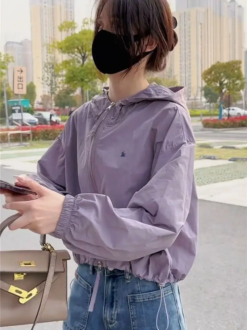 

Women's Summer Thin Outerwear Loose Fit ort Sle Versatile Hooded Sun Protection Top Casual Commute Sle Zipper Closure L...