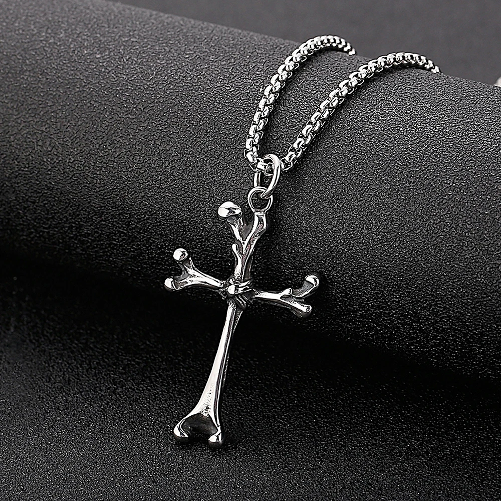 

Punk Stainless Steel Bone Cross Thighbone Skeleton Pendant Necklace For Men Women Fashion Biker Skull Jewelry Gift Wholesale