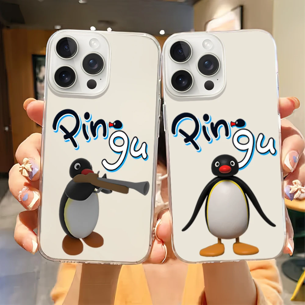 Cartoon P-Pingu Penguin Phone Case for iPhone 12 11 13 14 15 16 Max Pro Plus Transparent Soft Shell