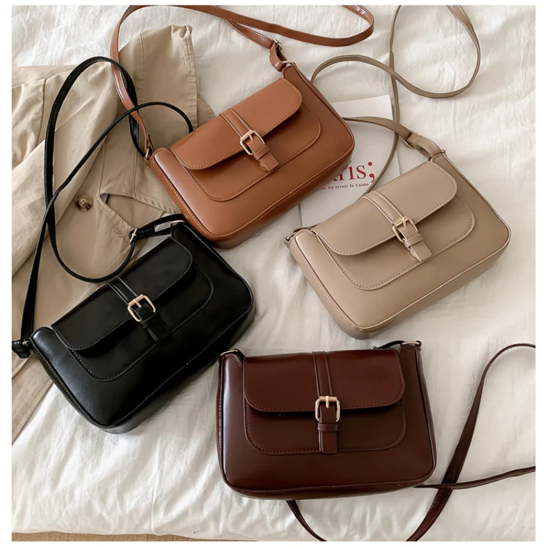 Trendy Saddle Shoulder Bag Women Pu Leather Crossbody Bags Simple Solid Color Flap Messenger Designer Handbag Pouch Wholesale