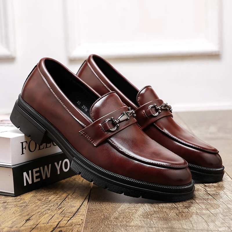

Spring Men Business Loafers Men Casual Comfortable Thick-soled Anti-slip Fashionable Leather Shoes Gentleman Social Shoes Men