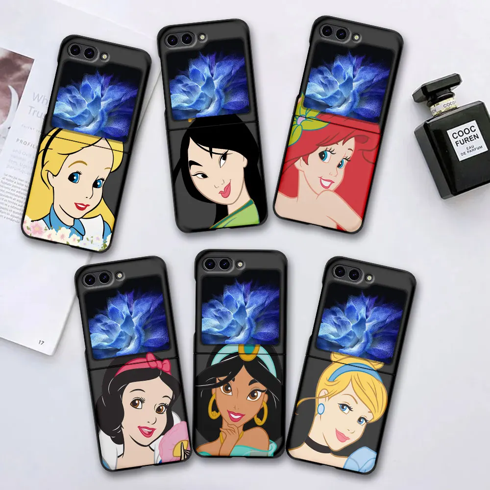 Disney Princess Art Case for Samsung Galaxy Z Flip 6 5 Black Hard Cover Flip6 Flip5 Mobile Phone Shell Zflip6 Zflip5 Funda Capa