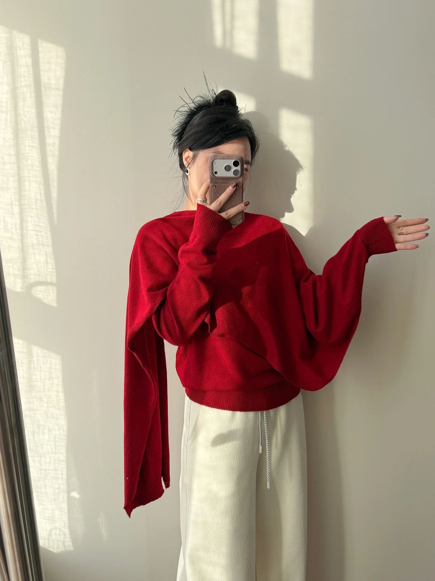 

Red Woolen Knitted Sweater Loose Sle Lazy Faion oulder Wrap New Year Loose Fit Slimming Women's Winter Long Sve or...
