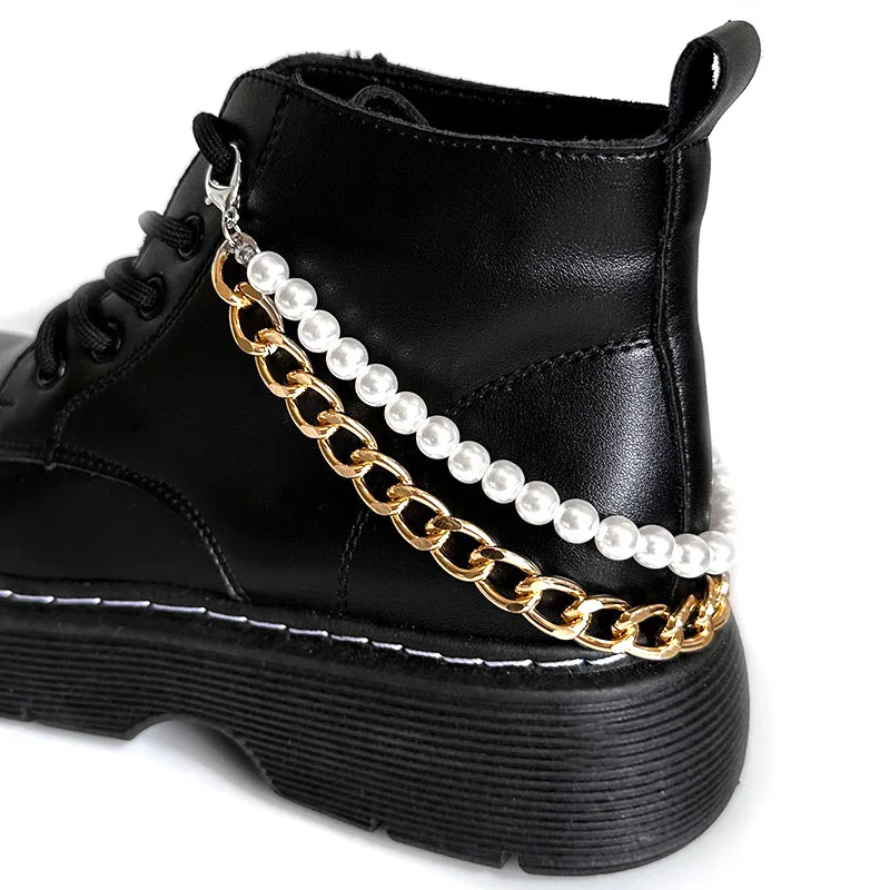 2 قطعة سلسلة معدنية مبالغ فيها قلادة اللؤلؤ للأحذية الأحذية الديكور اليومي مجوهرات الحفلات أبازيم إكسسوارات أحذية قابلة للإزالة