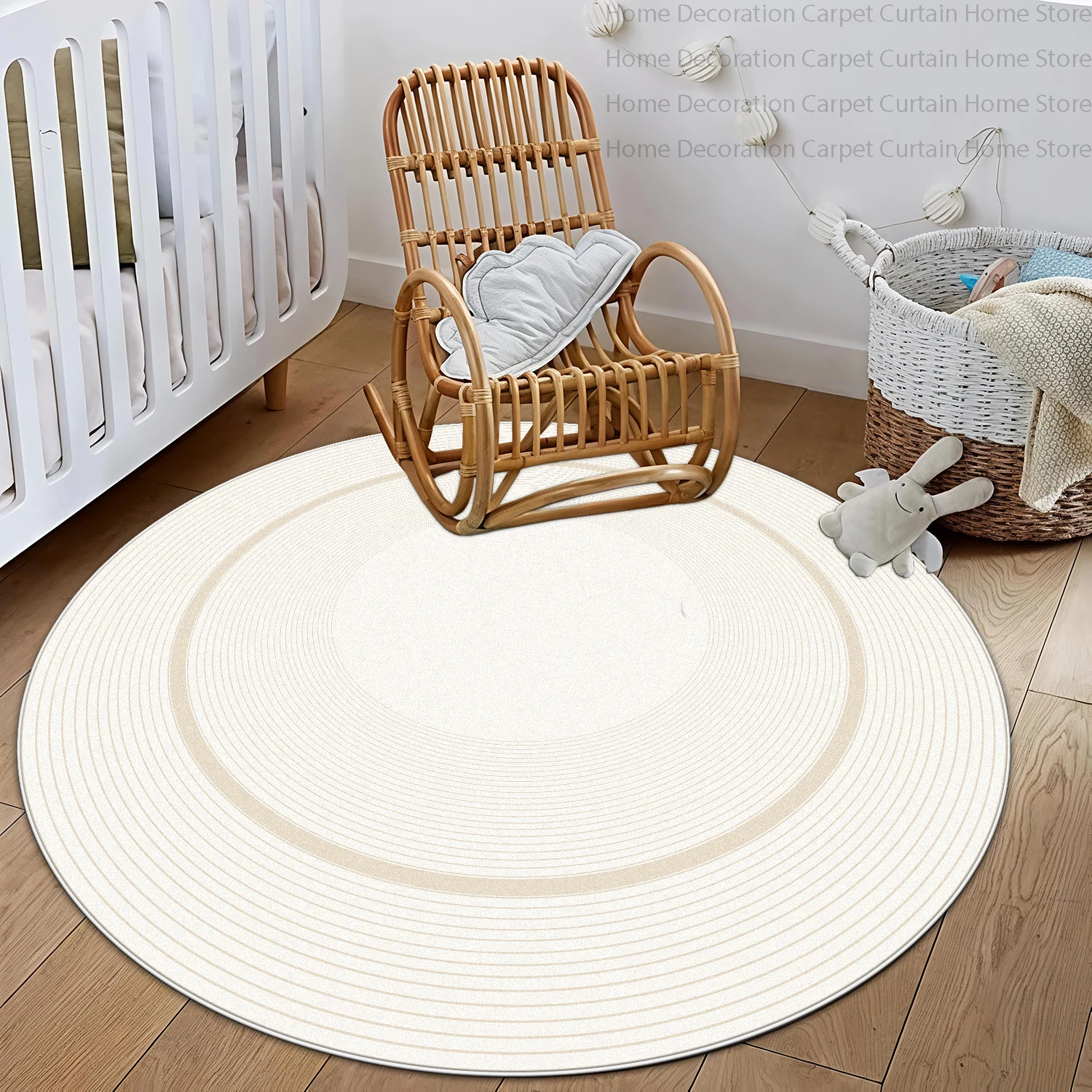 Beige Minimalism Cute Round Carpet Large Playmat Soft Fluffy Rug Non-slip Washable Bedroom Bedside Lounge Living Room Gaming Mat