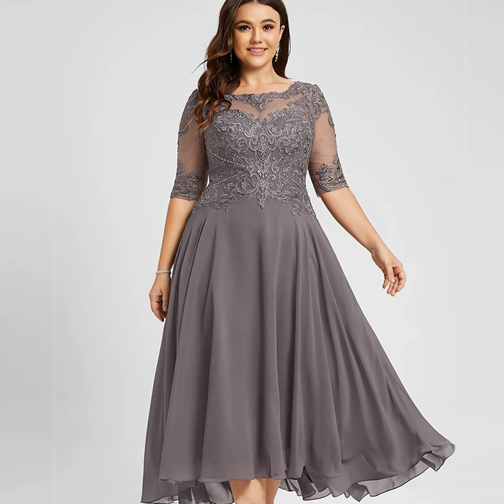 FELICITY Plus Size Mother of the Bride Dresses A-line O-neck Wedding Party Dress Beads Appliques Vestidos para Mujer Elegantes