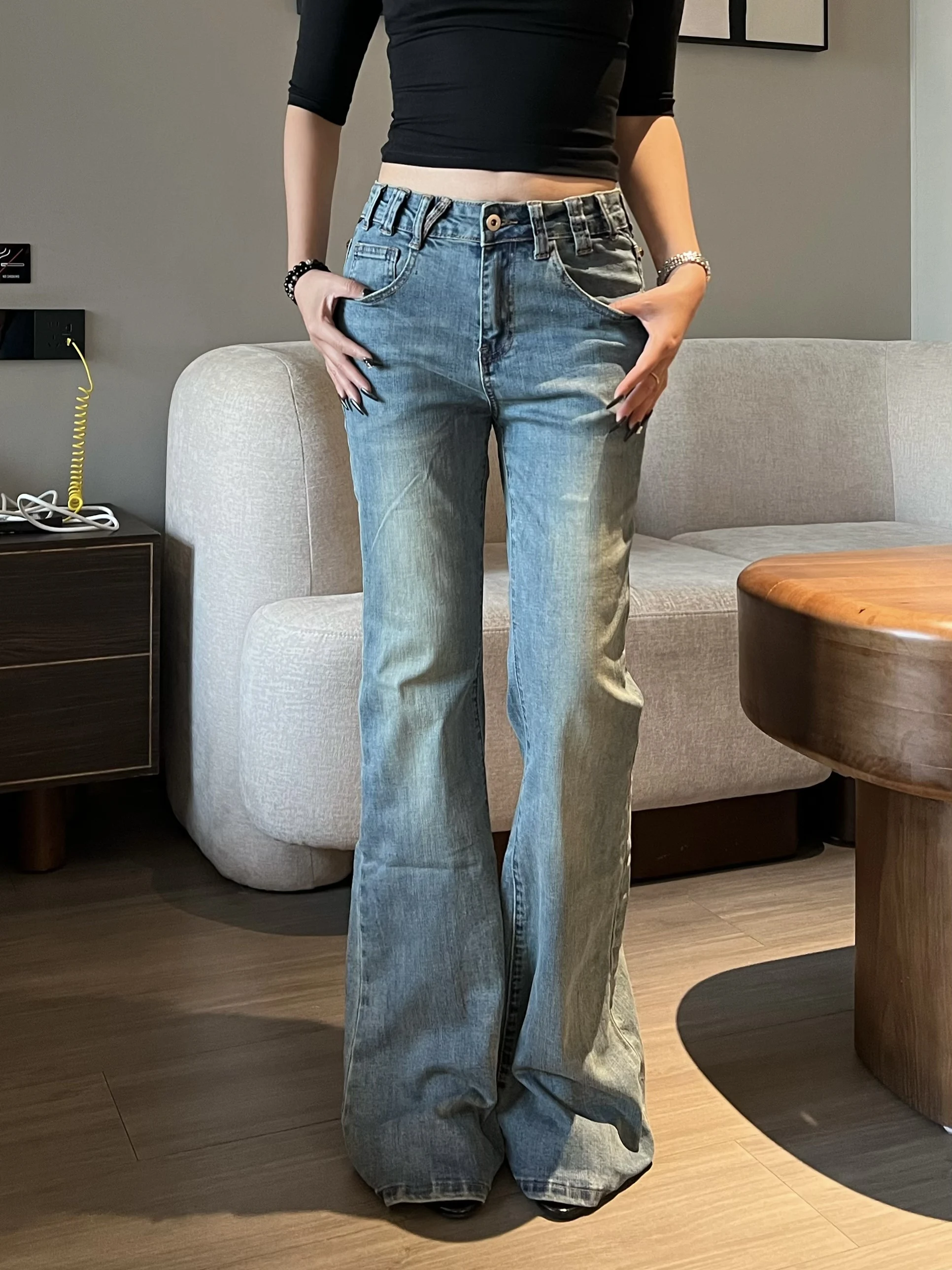 

Джинсы Waed Blue Micro Flared для женщин, облегающие, удлиненные, повседневные, прямые брюки, модные джинсы-буткат из денима