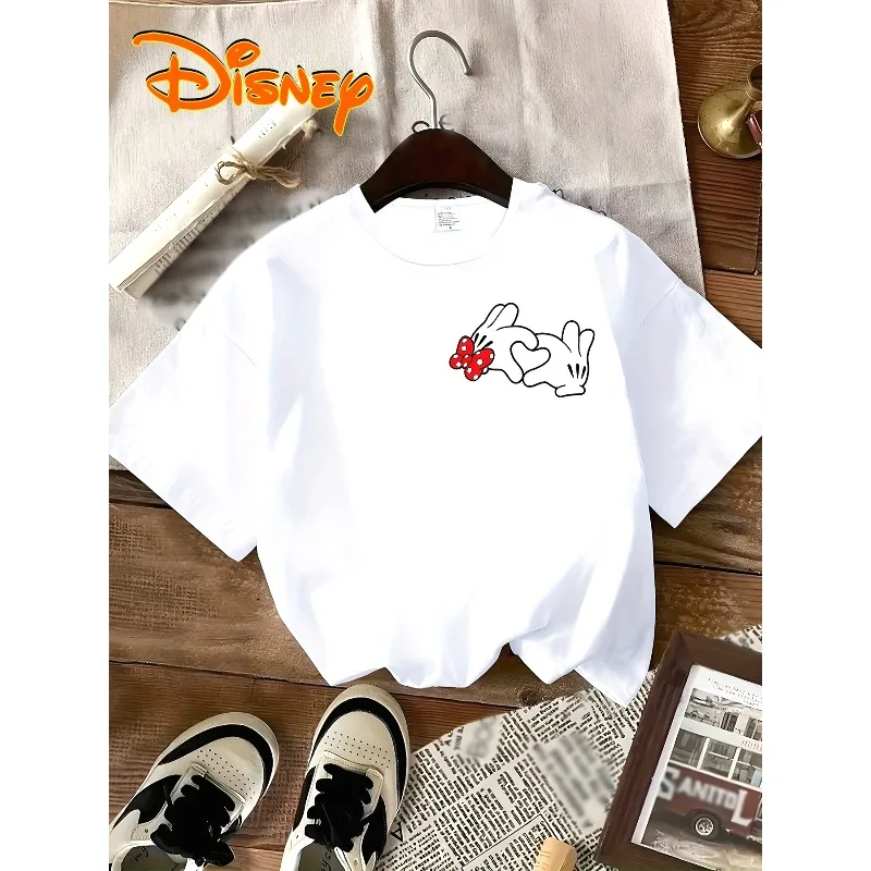 

Футболка с короткими рукавами и рисунком Минни Маус на День святого Валентина, повседневная хлопковая свободная модная женская футболка в стиле Харадзюку с круглым вырезом