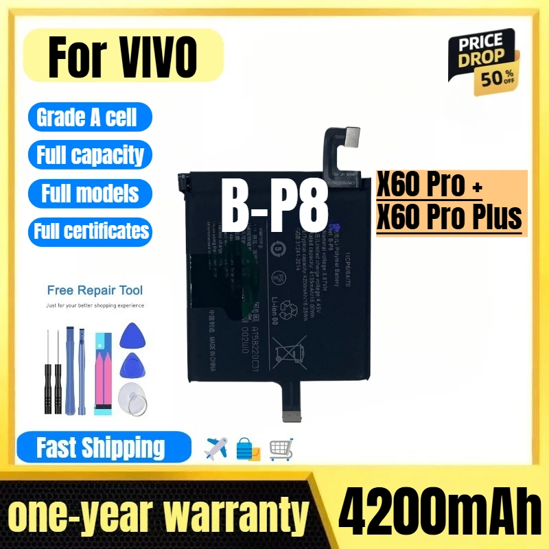 

B-P8 for VIVO X60Pro +/X60 Pro Plus Phone Battery 0 Cycle High Quality High Capacity Replacement Bateria Grade A Cell with Tools