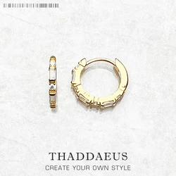 Gold Plated Hoop Earrings White Stone Europe Fine Jewerly For Women Vintage Gift In Solid 925 Sterling Silver