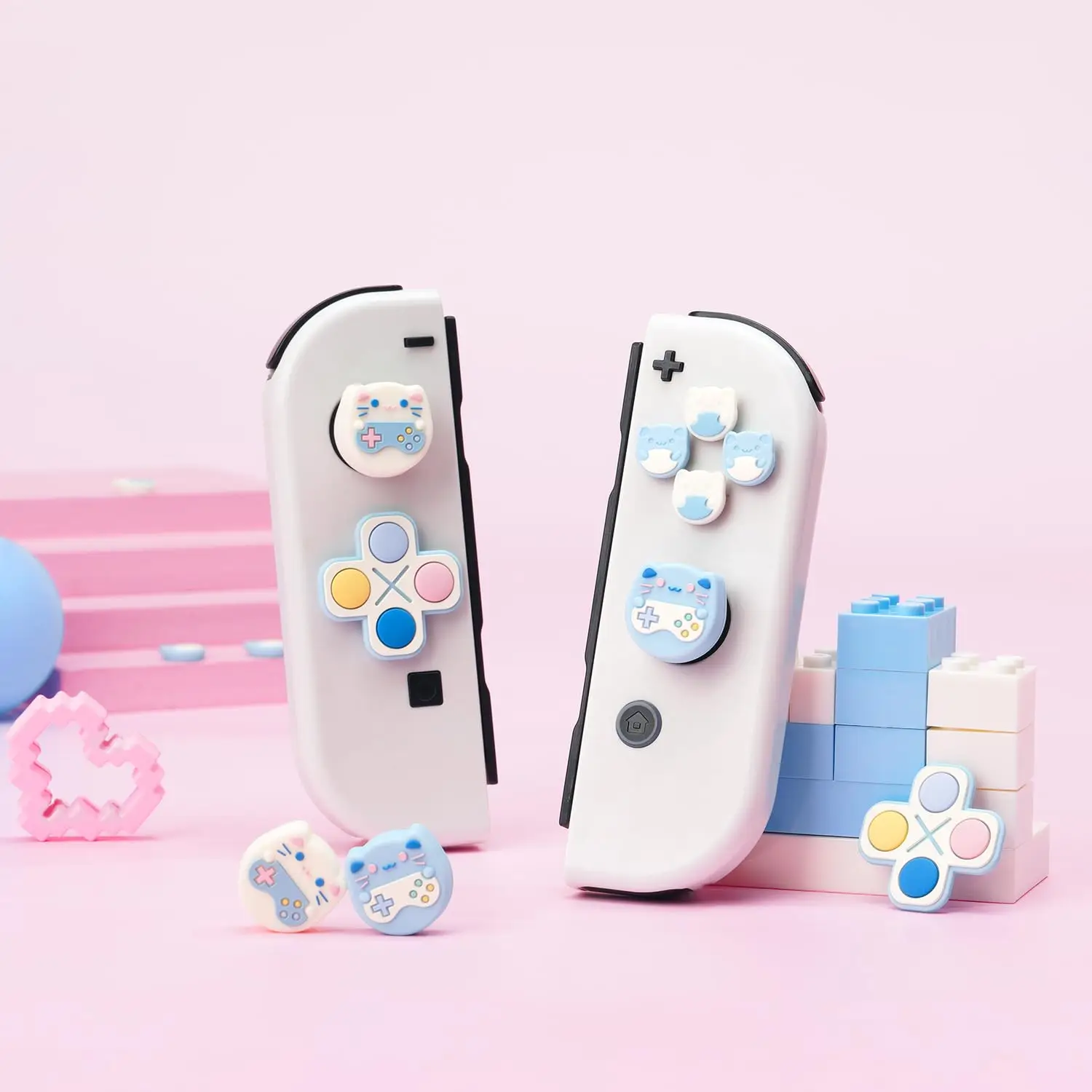 Geekshare-Nintendo Switch用の猫型シリコンゲーマーキー,クッション付きの猫用シリコンパーツ,3Dジョイコン対応