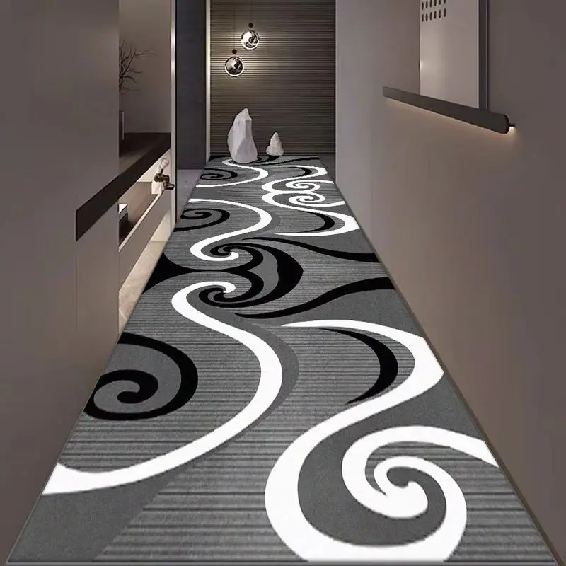 VIKAMA Modern Contrast Curve Long Hallway Carpet Anti-Slip Easy-To-Clean Entryway Floor Mat Bedroom Runner Mat Home Decoration
