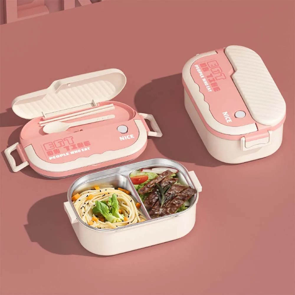 

304 stainless steel lunch box with chopsticks and spoon, leak proof locking lid, separated food compartment lunch box