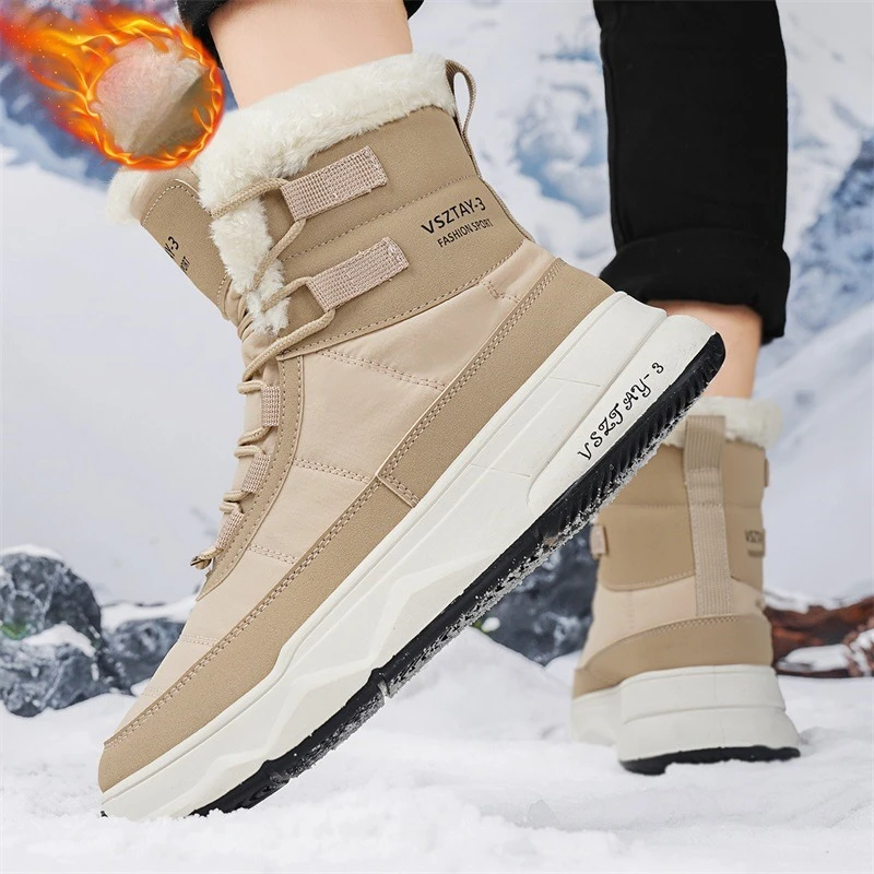 

Men's Solid Hiking Cotton Shoes Winter Couple's Lace-up Snow Boots Comfort Waterproof Warm Ankle Boots Men Outdoor Casual Shoes