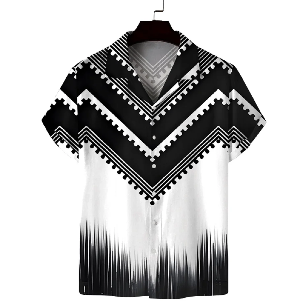 

Летняя мужская модная полосатая рубашка с кубинским воротником и коротким рукавом, индивидуальный кардиган с цветными блоками, гавайский кардиган на пуговицах, повседневная мужская одежда