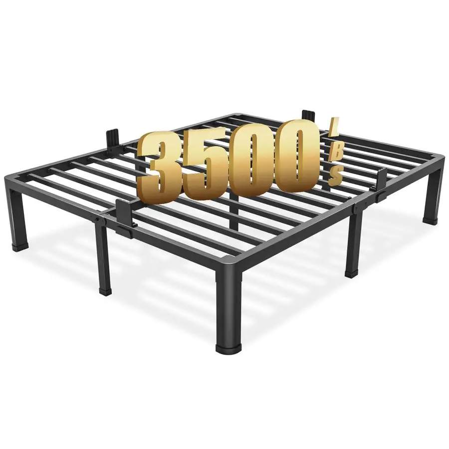 

inch Full Size Bed Frame with Round Corner Legs Mattress Slide Stopper,3500 lbs Heavy Duty Metal Platform,Steel Slat Support,No