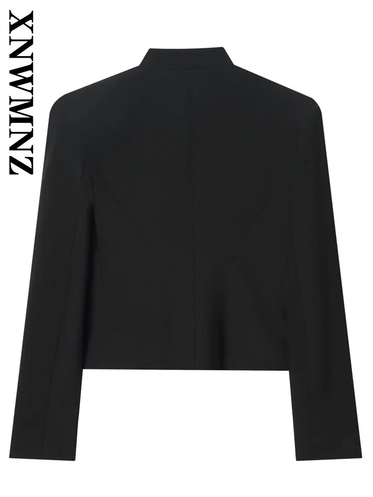 XNWMNZ 2026 Spring New Woman's Fashion boho Long Sleeve Short Blazer Party Casual Summer Lady Black Stand Collar Chic Suit Coat