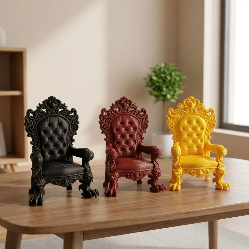 3D Printed Mini Gothic Throne Display Chair Dark Style Vintage Luxury Throne Stand Claw Legs Imitation Cushion Back