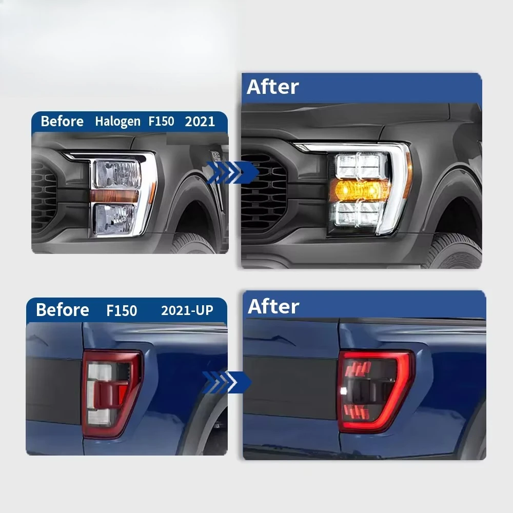 HETOP for F150 Headlight Taillight 2021-2025 Set Custom 13th Dual Beam Upgrade LED Sequential Turn Signal Tail Lamp for