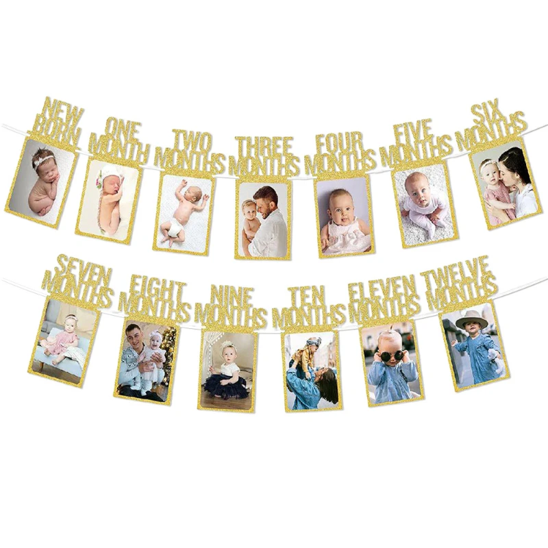 1set 1st Birthday Party Monthly Milestone Photo Banner Pull-Up Flag Party Scene Decoration