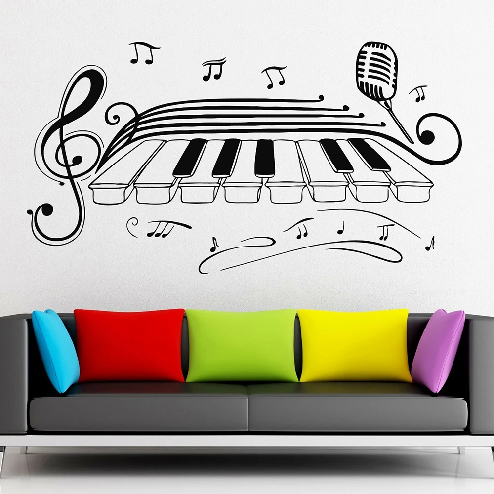 

Music Vinyl Wall Decal Classical Music Piano Jazz Blues Microphone Wall Stickers Home Room Decoration Removable Wallpaper A475