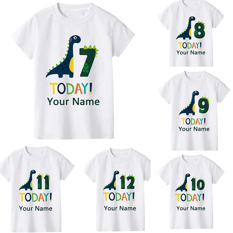 Personalised Dinosaur Birthday Kids T-shirt Top Party Outfit Dino Birthday Party Boy Tshirt Clothes with Name and Age