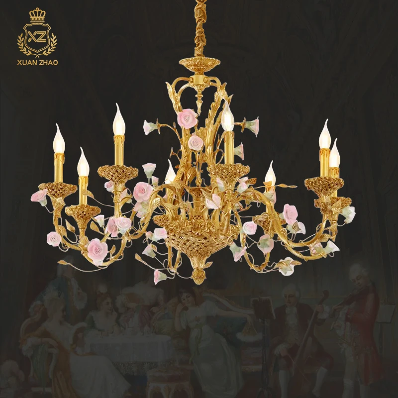 

Exquisite Delicate Brass French Style Classical Porcelain Flowers Decoration Candlestick Chandeliers