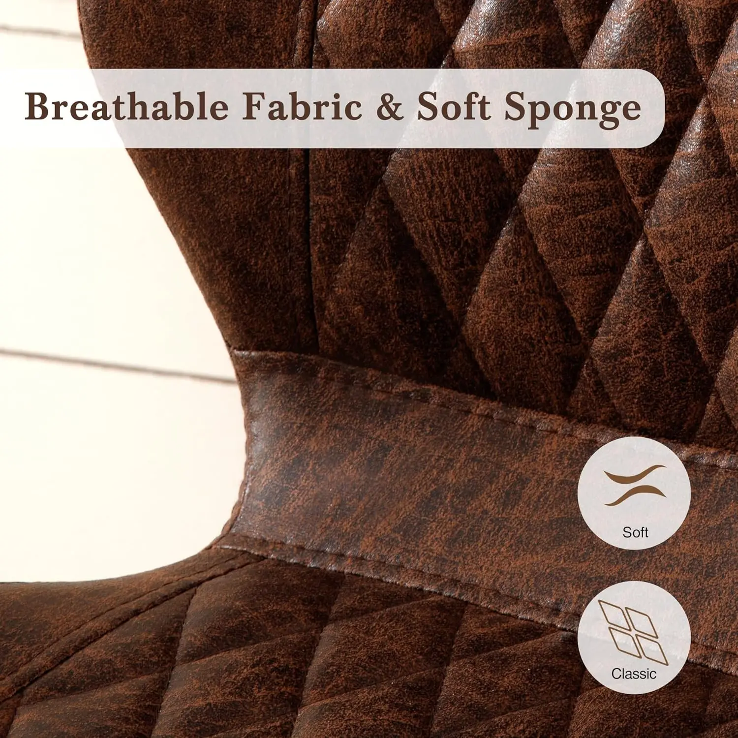 현대식 회전식 바 의자 4개 세트, 등받이가 있는 조절 가능한 패브릭 주방 아일랜드 의자, 브라운