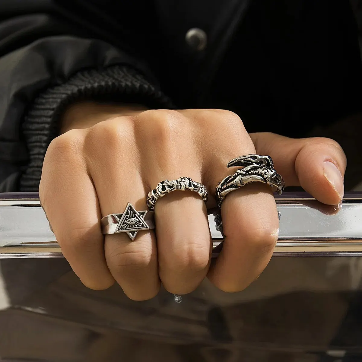 Vintage Cool Claw/Geometry Rings Set for Men Trendy Daily Street Finger Ring Accessories on Hand 2024 Fashion Jewelry Male Gifts