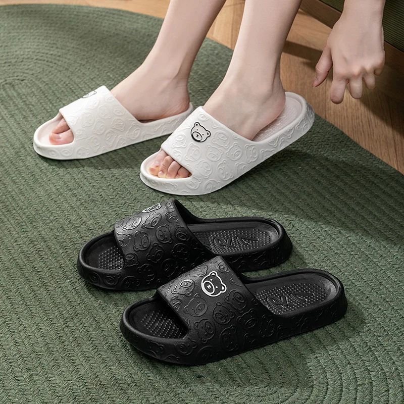 

Printting Cute Bear Women Slippers Summer Indoor Soft Cartoon Sandals Bathroom Anti-slip Outdoor Comfy Men Leisure Shoes Couple