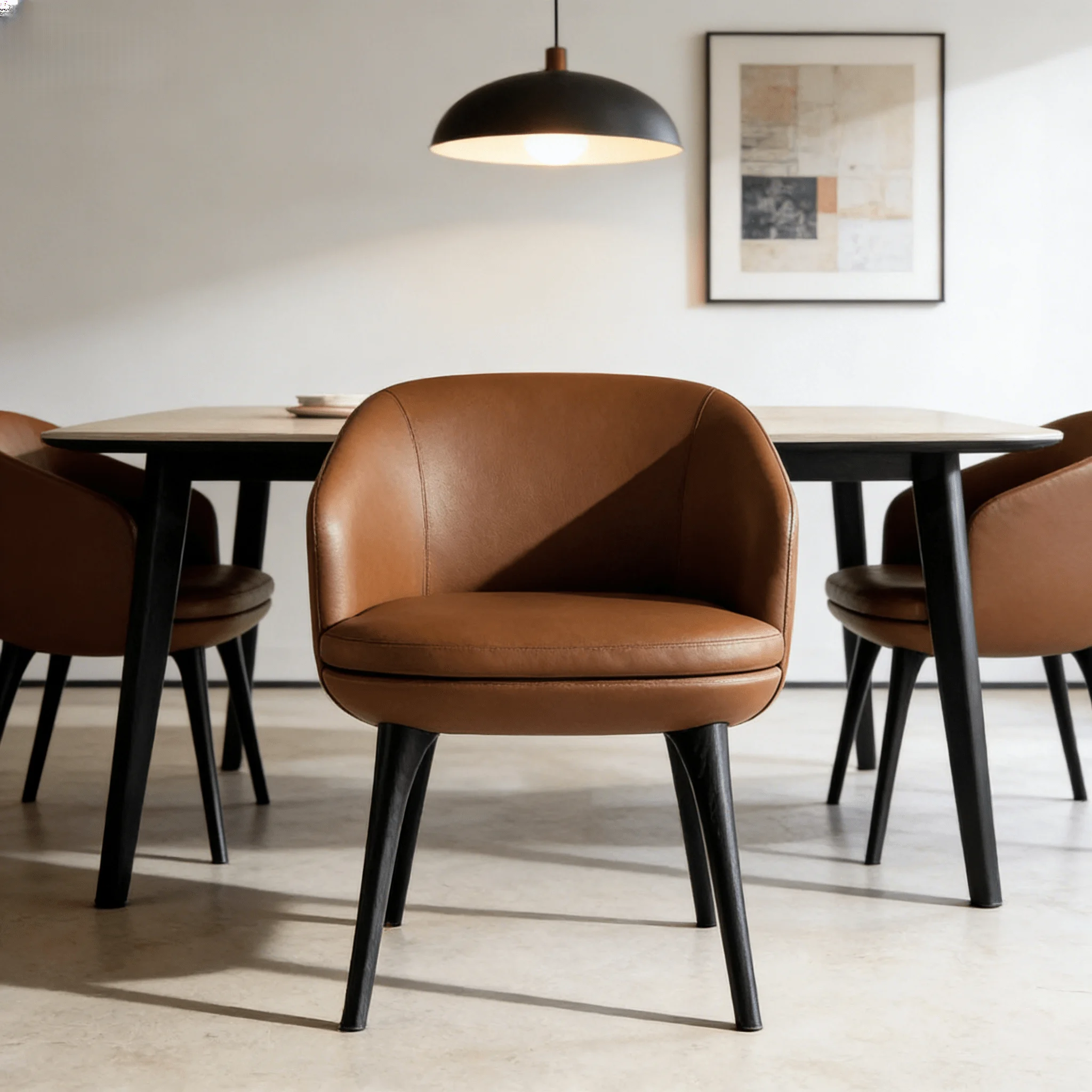 

Modern style leather upholstered dining chair with metal legs - durable and easy to clean