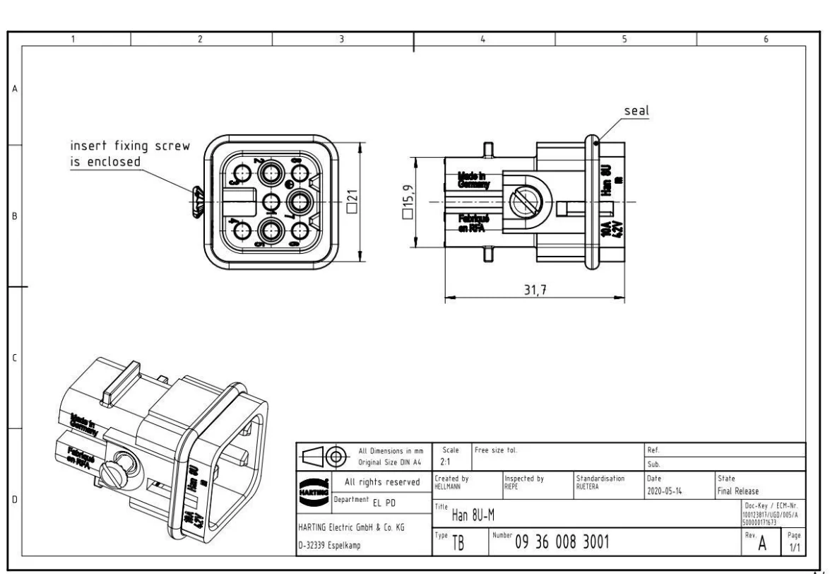 09360083001 connettore HARTING 09360083001 maschio 0 HAN-8D 8 pin