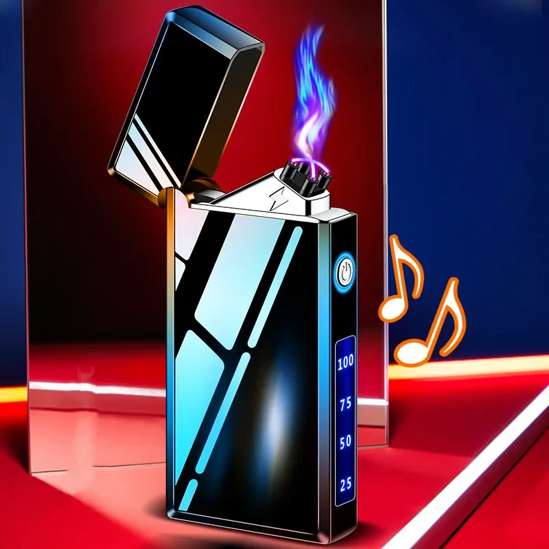 New Type-C Rechargeable Electric Double Arc USB Lighter Metal Touch Sensitive Outdoor Windproof Flameless Plasma Lighter Gift