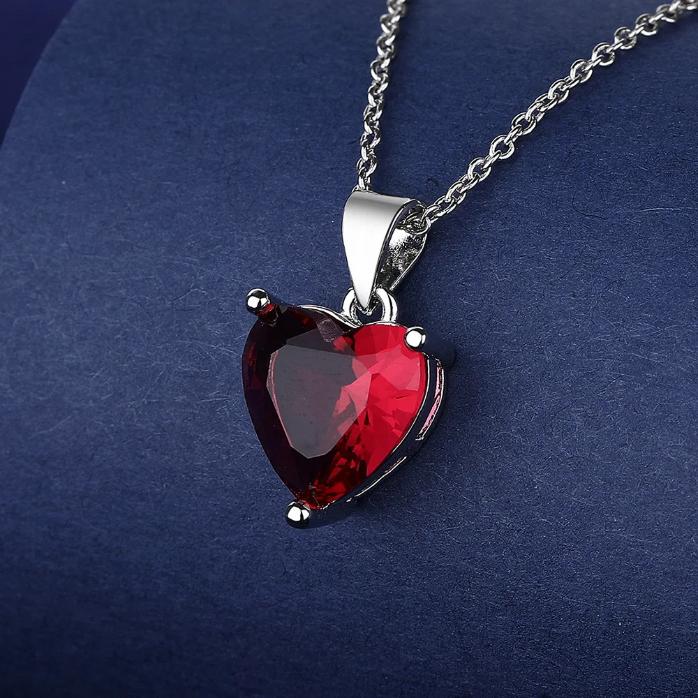 Amor corazón granate Natural citrino Topacio Azul 925 collar con colgante de plata esterlina piedras preciosas coloridas joyería fina Colar de Prata