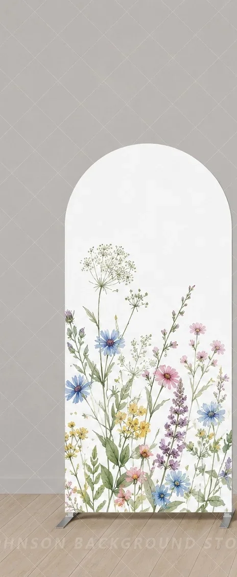 Love Is In Bloom Arch Backdrop Cover Colorful Wildflower Garden Floral flower Three Panel Bridal Shower Wedding Background