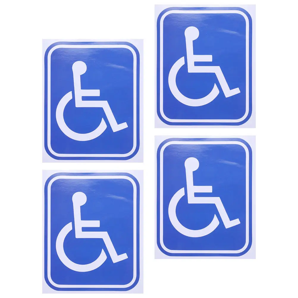 4Pcs Adhesive Disabled Wheelchair Symbol Stickers Flexible Long-Lasting Disability Sign for Restroom Elevator Disability