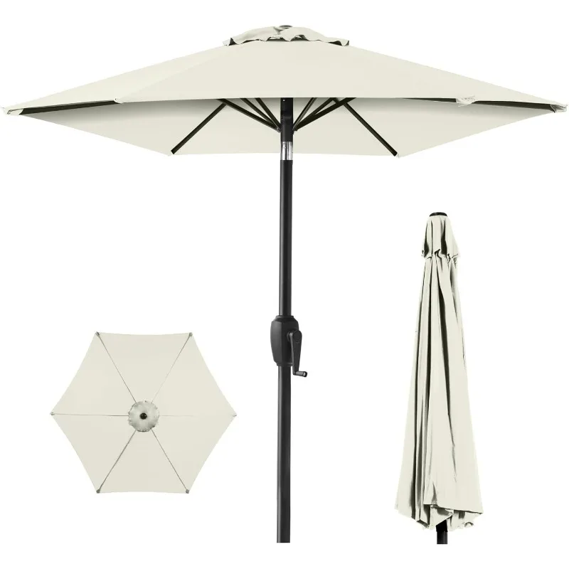 

7.5ft Heavy-Duty Round Outdoor Market Table Patio Umbrella w/Steel Pole, Push Button Tilt, Easy Crank Lift