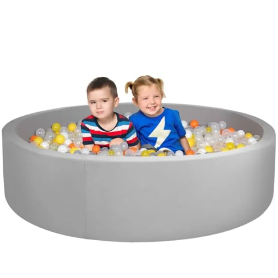 48インチのフォームボールピット、幼児用、柔らかい丸いボールプール、ライトグレー、屋内外ゲーム、赤ちゃん、幼児への理想的なギフト、ボール付き