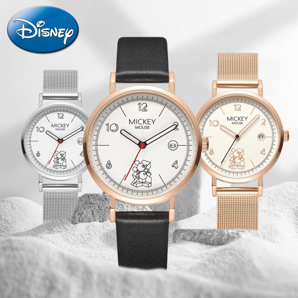 Disney Gift With Box Mickey Minnie Series Light Simple Calendar Waterproof Student Watch Quartz Clock Relogio Masculino