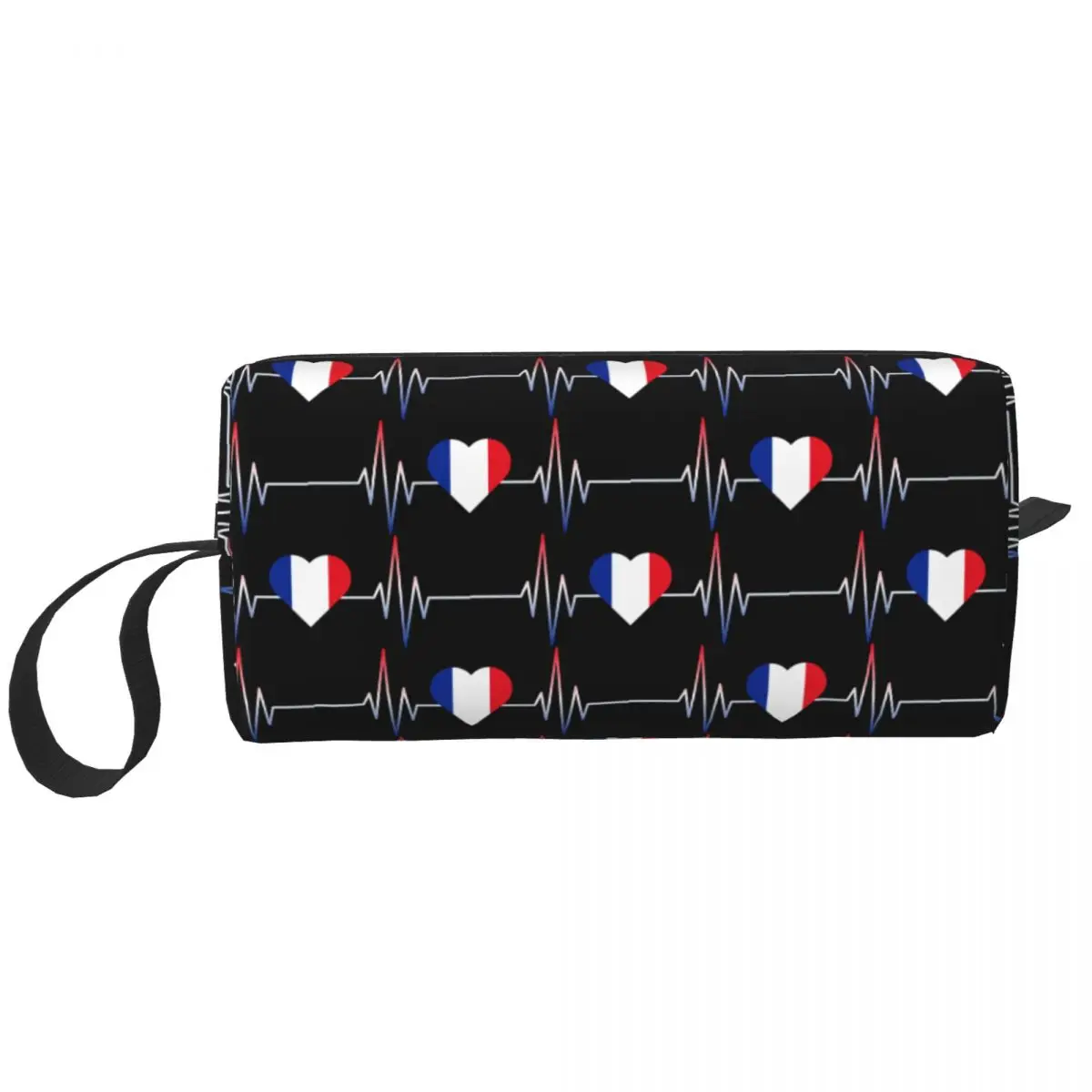 Fashion France Heartbeat French Flag Travel Toiletry Bag Women Cosmetic Makeup Bag Beauty Storage Dopp Kit