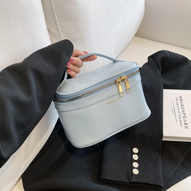 Korean Simple PU Makeup Bag For Women Fashion Solid Simple Waterproof Large Capacity Multi-functional Cosmetics Storage Bags