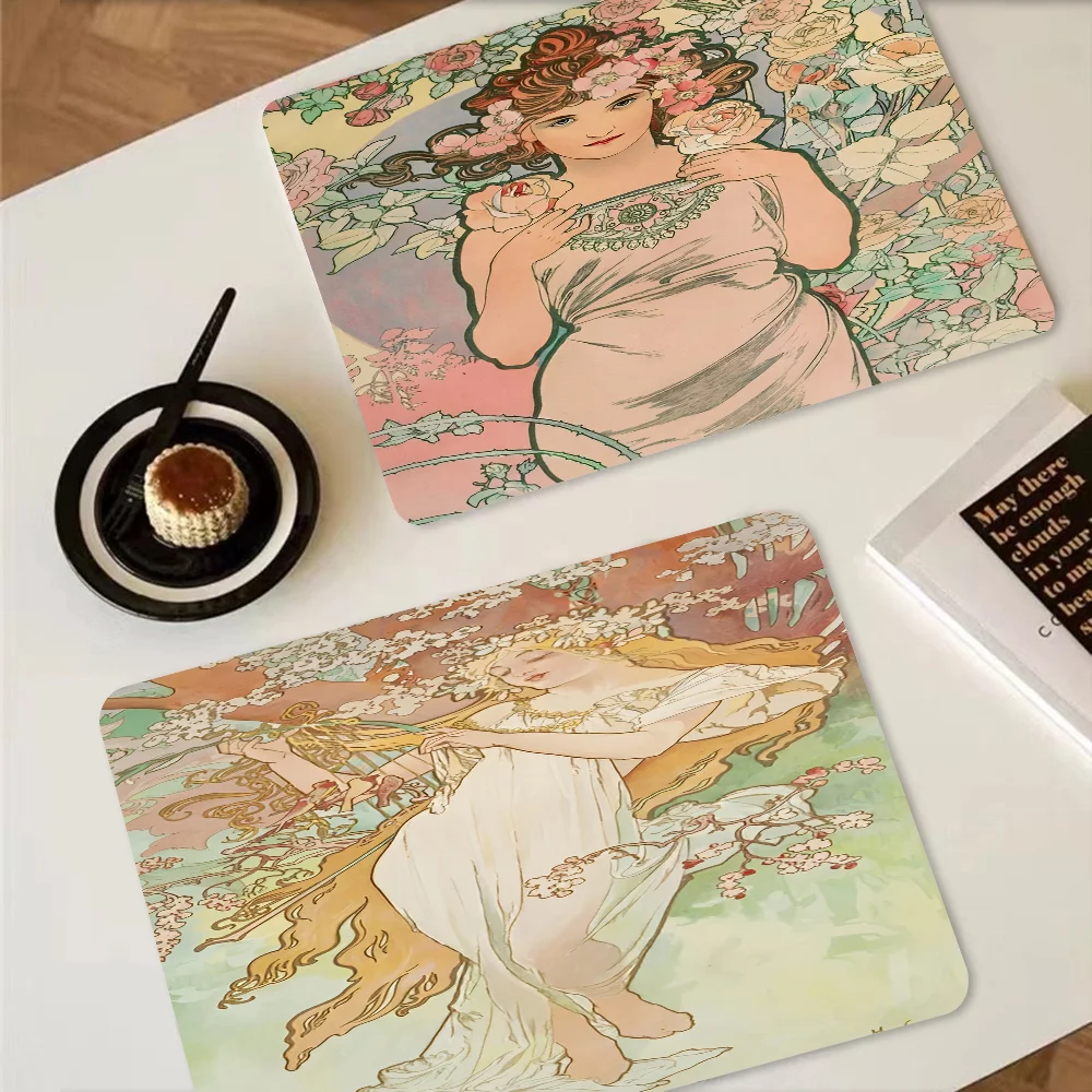 Alphonse Mucha Table Drain Pad Tabletop Absorbent Draining Mat Tableware Mats Placemats For Table Decor