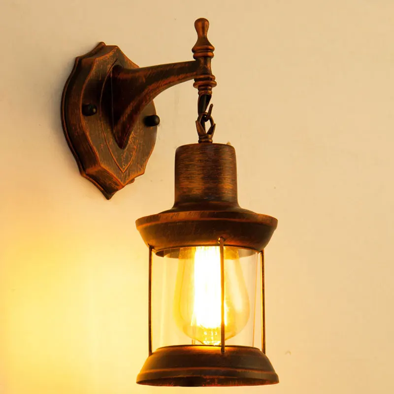 Loft Vintage Industrial Wall Lamp  American Living Room Restaurant Aisle Industrial Lamp  Retro Glass E27 Wall Light