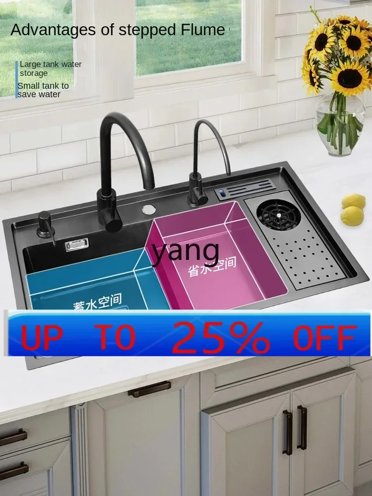 

LH black 304 stainless steel vegetable basin kitchen stepped high pressure cup washer sink large single slot