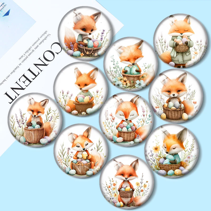 Easter Fox  12/18/20/25mm glass cabochon  bracelet pendant rings for jewelry demo earrings back Making findings