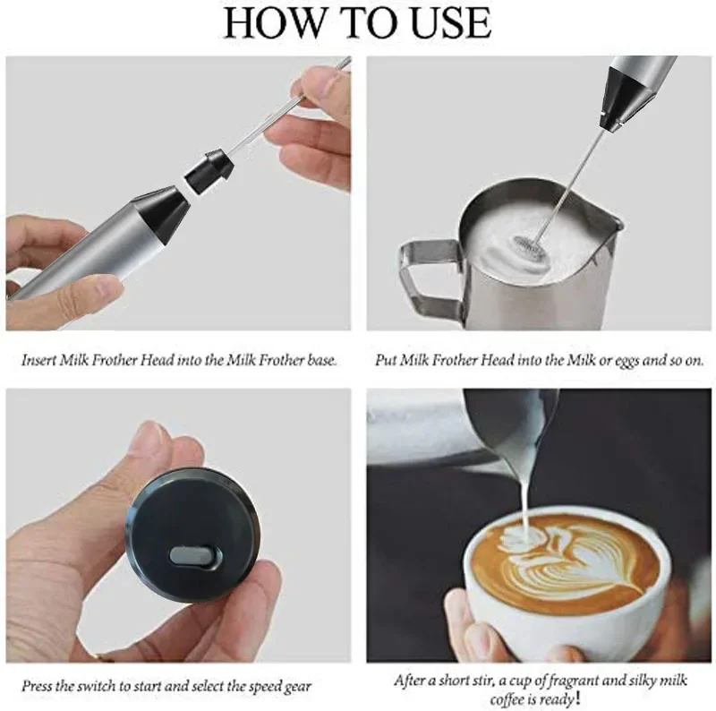 3 In 1 Portable Electric Milk Frother USB Stainless Steel Milk Frother Maker Handheld Foamer Egg-whisk Coffee Frothing Wand