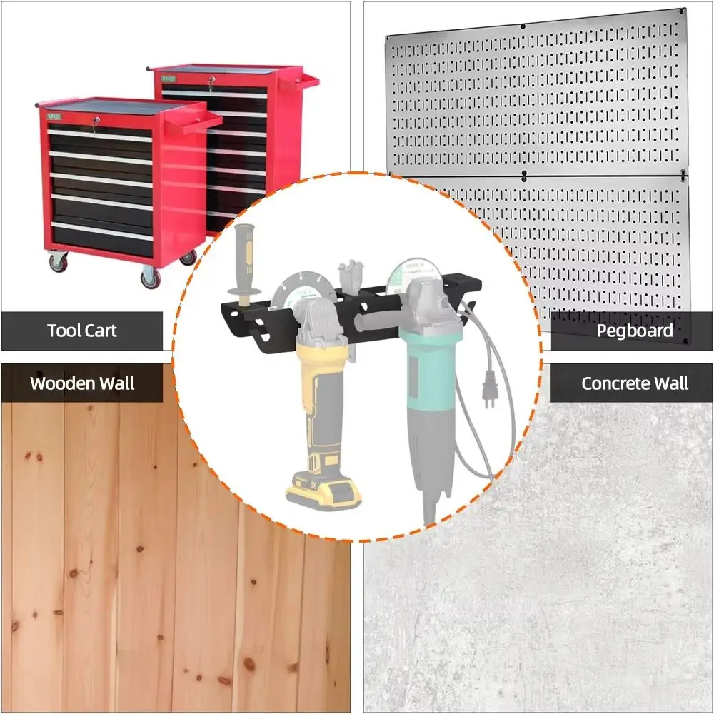 Heavy Duty Wall Mount Angle Grinder Holder Metal Black Cutting Machine Bracket Durable Wear-resistant Tool Storage Rack