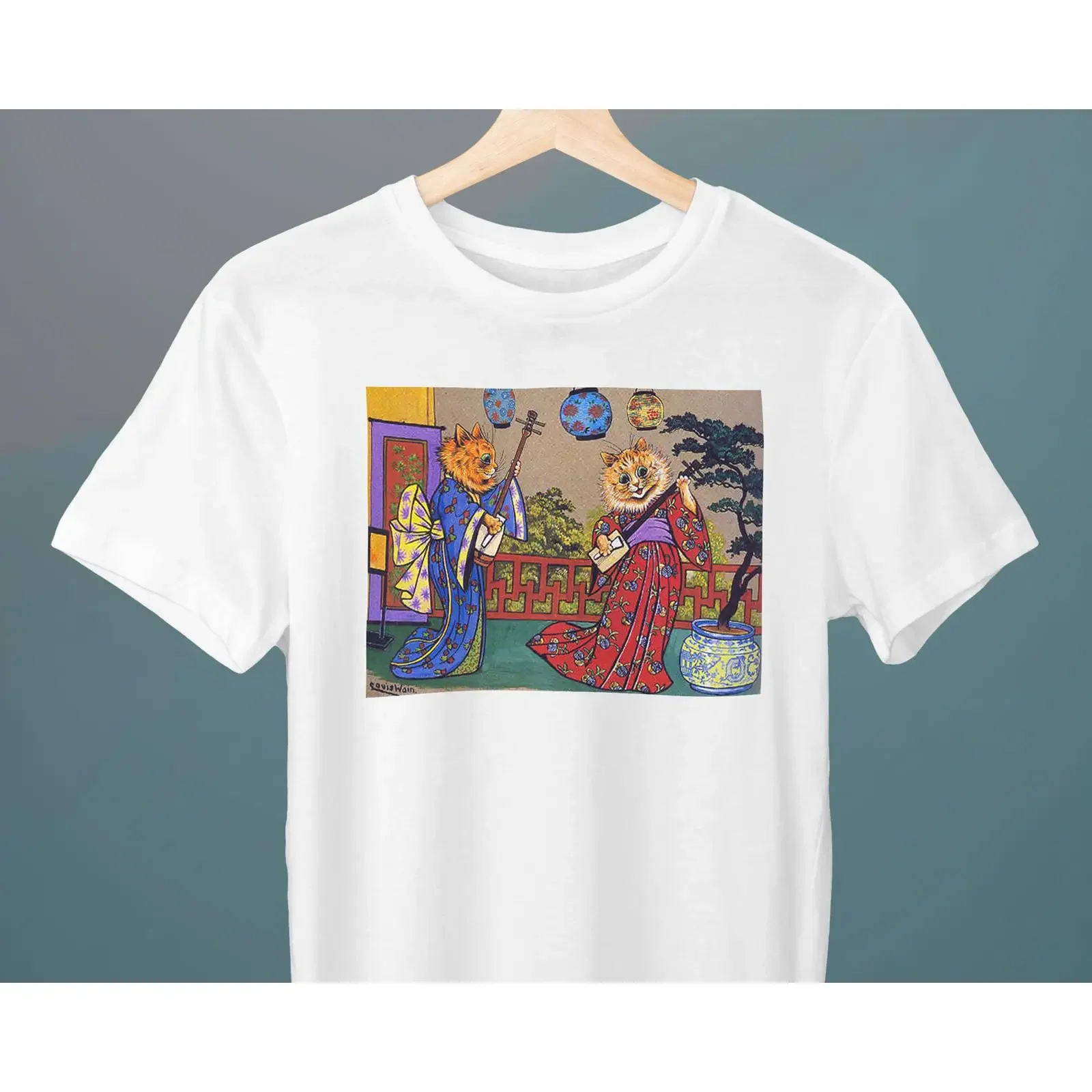 Cat Musicians Louis Wain T Shirt Art for Her Him Lover vintage Washed Versatile designer clothes Casual Breathable homme